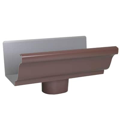 5 in. x 0.5 ft. Brown Aluminum Gutter End with Outlet
