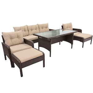 6-Piece PE Wicker Outdoor Sectional Patio Furniture Conversation Set with Coffee Removable Cushions for Garden