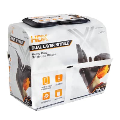 Pop-N-Go Black Disposable Heavy Duty Nitrile Gloves, Size Large (80-Count)