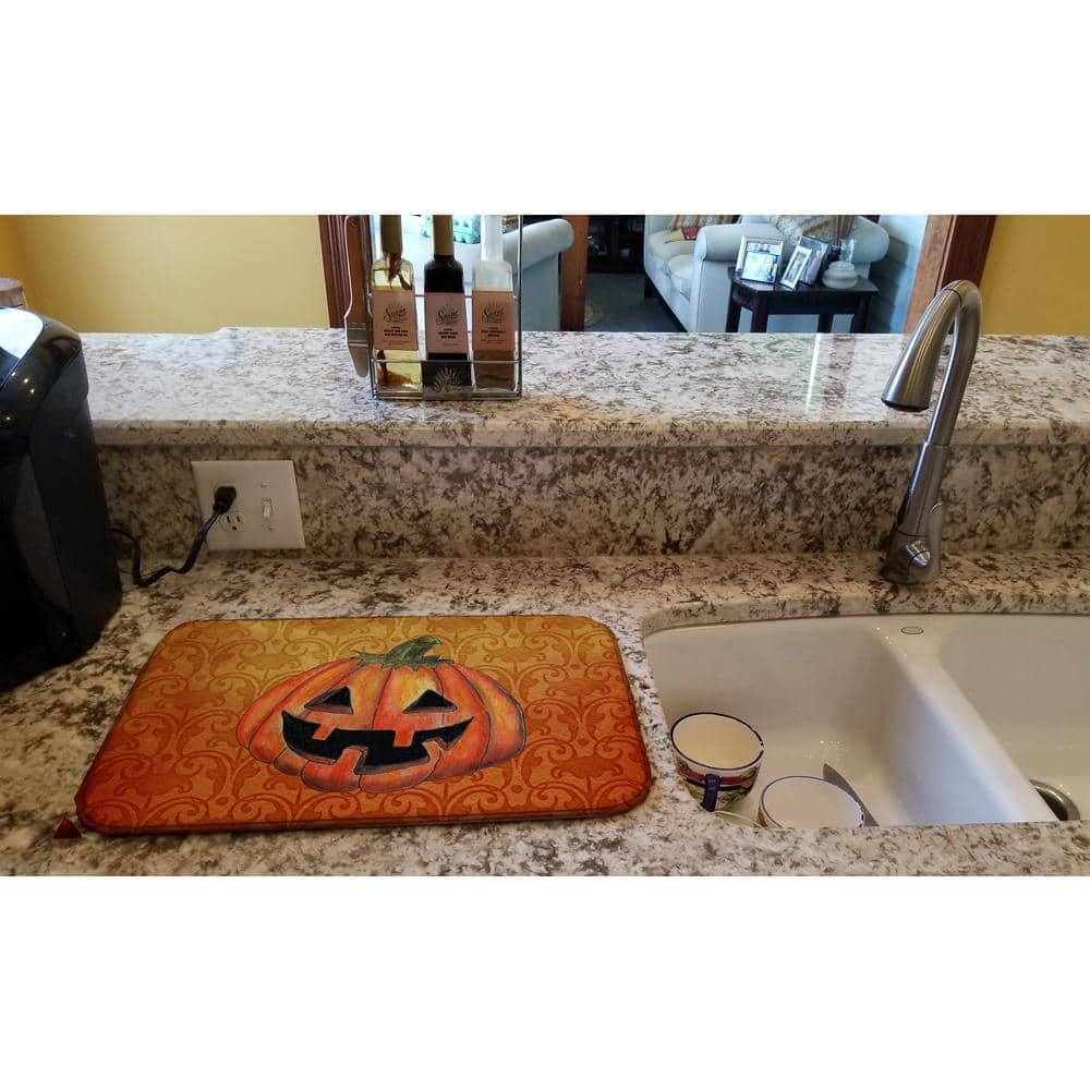 Halloween Dish Drying Mat 18x24 inch Scary Ghost on Tree Pumpkin Drying Pad Dish Drainer Mat Protector for Kitchen Countertops Counter 