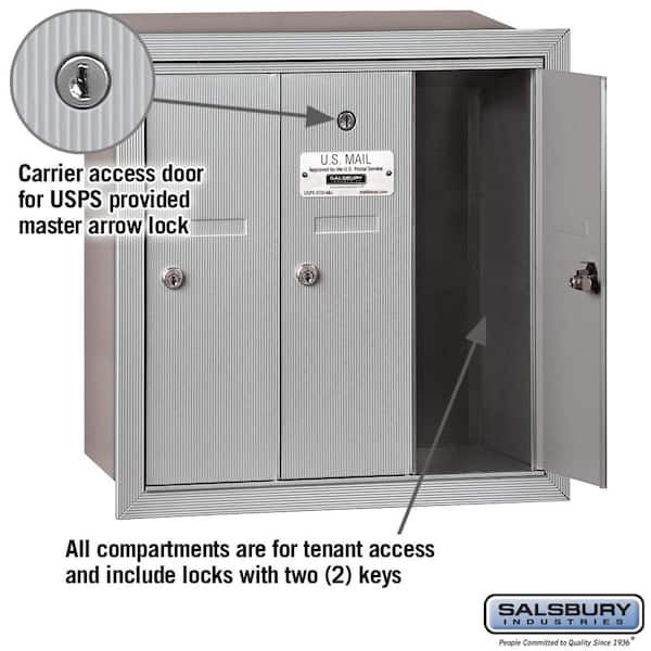 Salsbury Industries Aluminum Recessed-Mounted USPS Access Vertical 