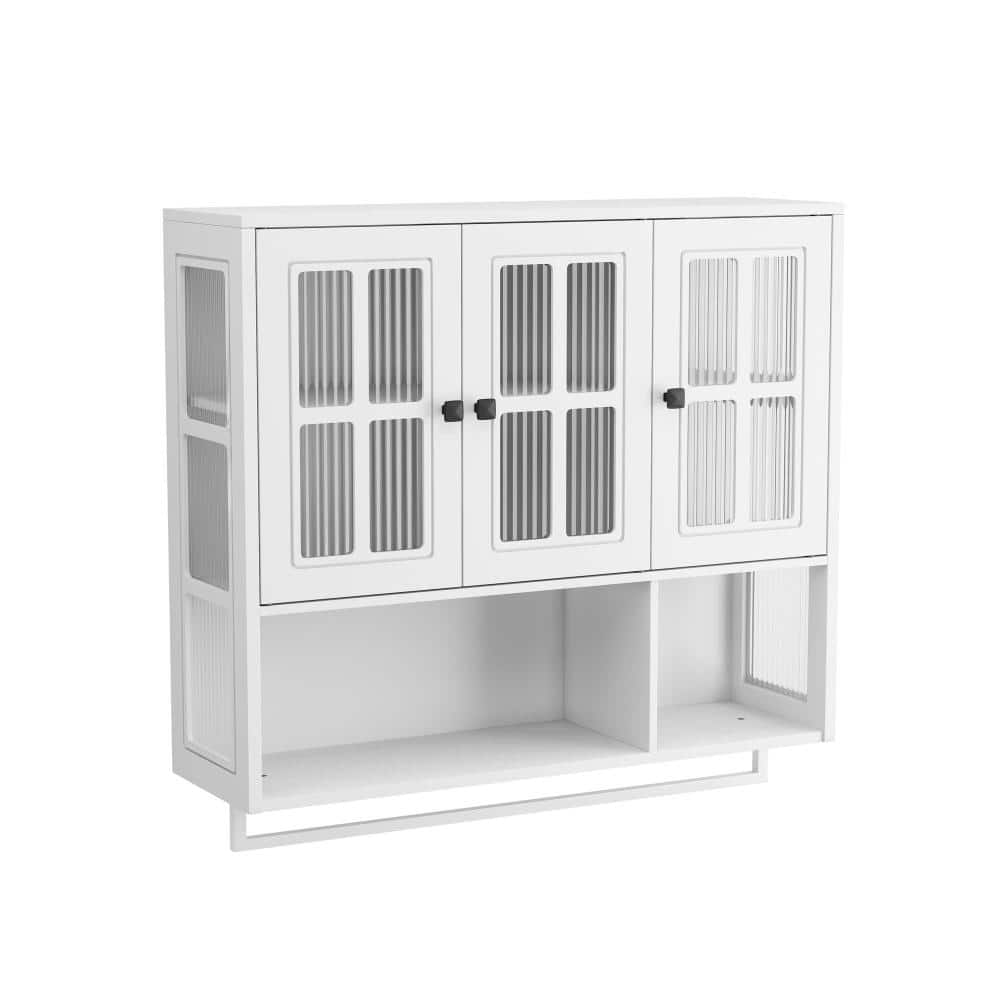 35 in. W x 10 in. D x 32 in. H Bathroom Wall Cabinet, Medicine Cabinet in White with Storage Space,Glass Door,Towel Bar price history on PriceWatchPro