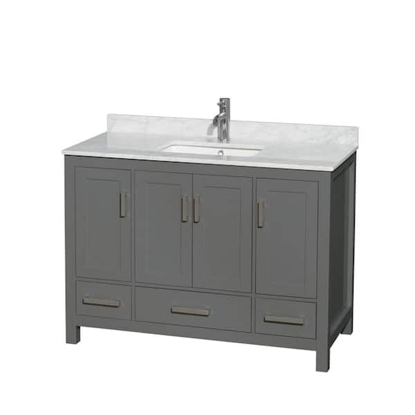 Wyndham Collection Sheffield 48 in. W x 22 in. D x 35 in. H Single Bath Vanity in Dark Gray with White Carrara Marble Top