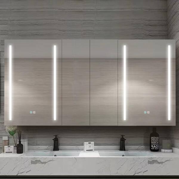 XUJMK Anti-fog 60 in. W x 30 in. H Rectangular Aluminum Medicine Cabinet with Mirror in Silver LED Bathroom Defogging Dimmer