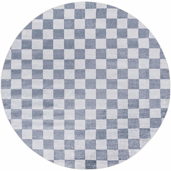 HAUTELOOM Alia 7 ft. Round Ivory/Blue/Gray Area Rug