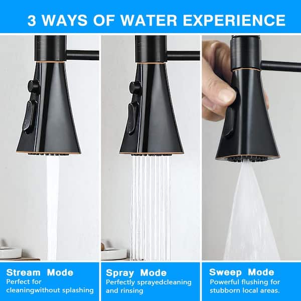 Stainless Steel 21 in. Pull Down Sprayer Kitchen Faucet with 3-Mode Spray 360° Spout Swivel in Oil Rubbed Bronze