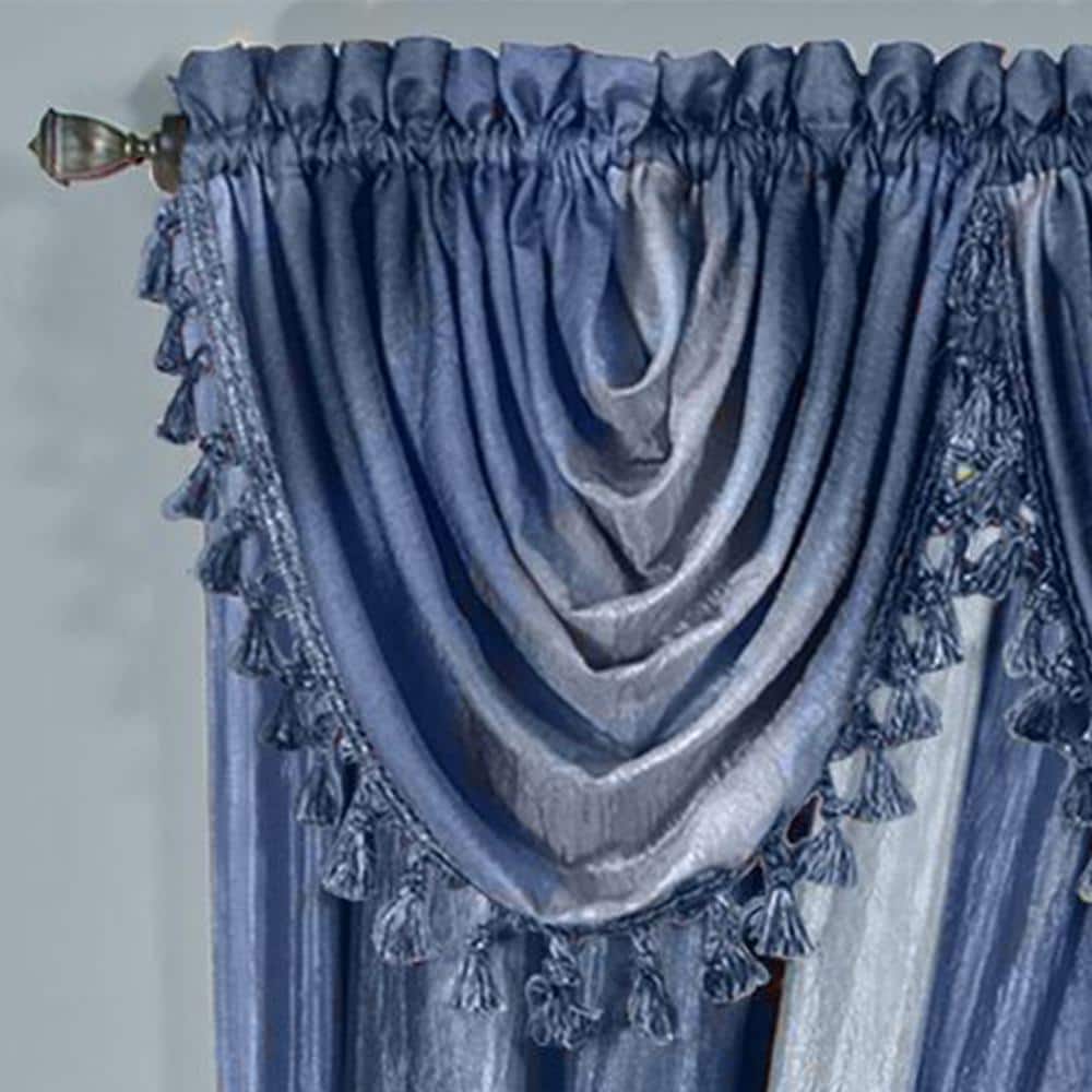 Blue Ombre Polyester Waterfall Valance with Tassels, 46" x 42"