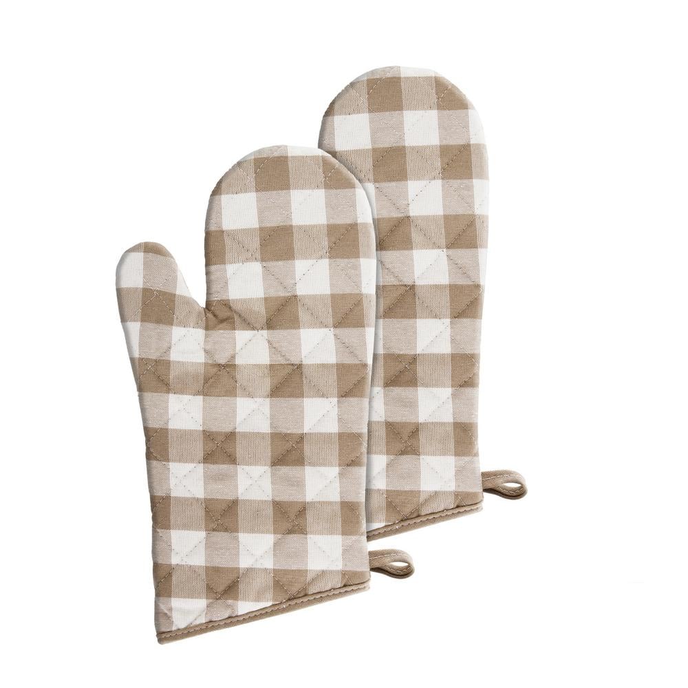 KitchenAid Gingham Oven Mitt Set - Heat Resistant Cotton - Matte Grey - Set  of 2 - Classic Checkered Pattern - 7-in x 13 in the Kitchen Towels  department at