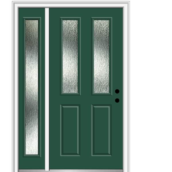 MMI Door 48 in. x 80 in. Left-Hand Inswing Rain Glass Hunter Green Fiberglass Prehung Front Door on 4-9/16 in. Frame