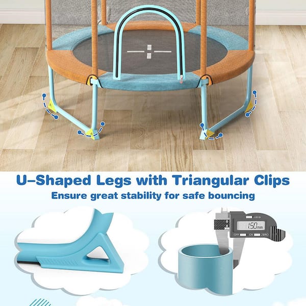 Gymax 60 in. Trampoline for Kids with Gymnastic Bar Rings Foamed