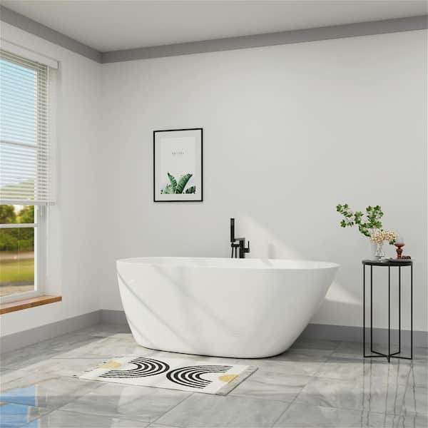 59 in. Acrylic Freestanding Bathtub Flatbottom Single Slipper Soaking Bathtub in Glossy White