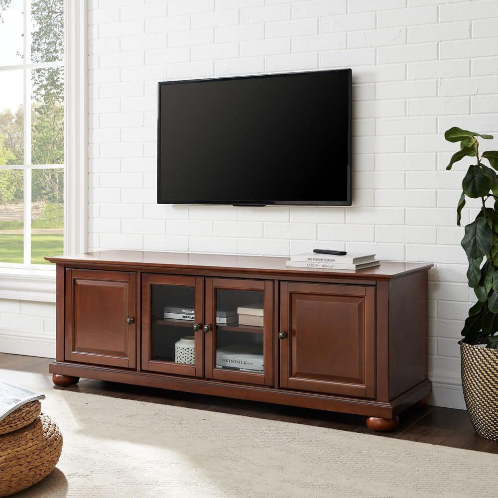 Vintage Mahogany 60" Low Profile TV Stand with Cabinet