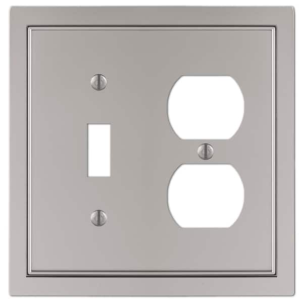 AMERELLE Averly 2 Gang 1-Toggle and 1-Duplex Metal Wall Plate - Satin Nickel