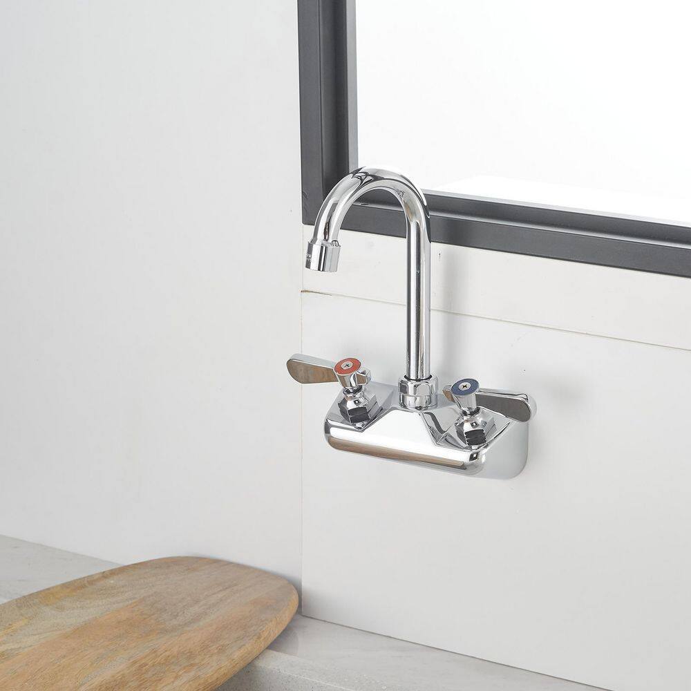 Polished Chrome 2-Handle Wall Mount Kitchen Faucet with Swivel Spout