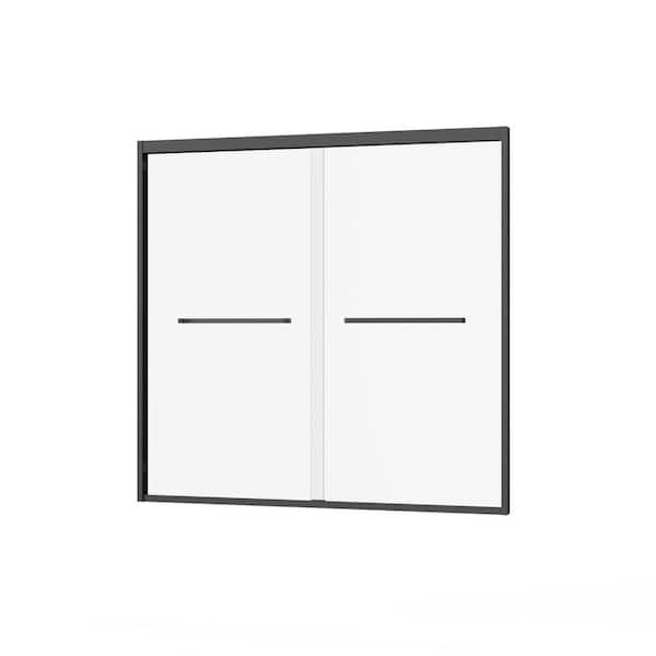 Vitrina 60 in. W x 58 in. H Double Sliding Tub Door in Matte Black with Clear Tempered Glass