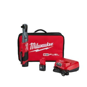 M12 FUEL 12V Lithium-Ion Brushless Cordless 1/2 in. Ratchet Kit W/ (2) 2.0Ah Batteries, Charger & Tool Bag