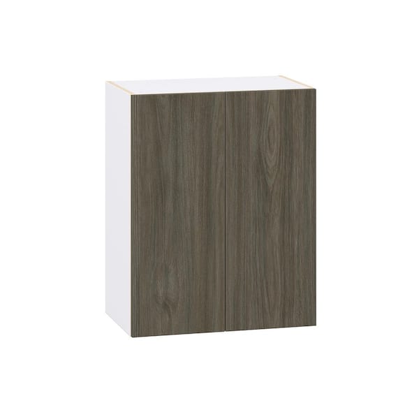 J COLLECTION Timberline Slab Walnut Assembled Wall Kitchen Cabinet with 2 Full Height Door (24 in. W x 30 in. H x 14 in. D)