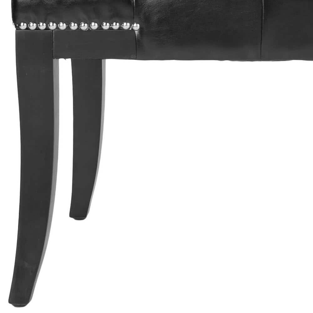 Transitional Black Tufted Bench with Silver Nailhead Trim