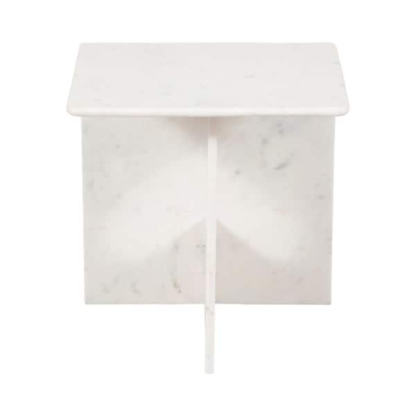18 in. White Rectangle Marble Accent Table