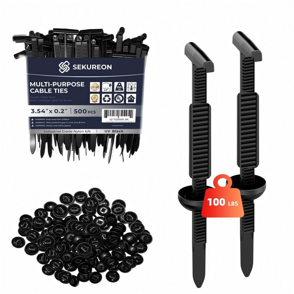 3.54in. Nylon Universal Cable Tie Buckle Double Sided Toothed 100 lbs Tensile Strength Heavy Duty Zip Tie Black 500 Pack price history on PriceWatchPro