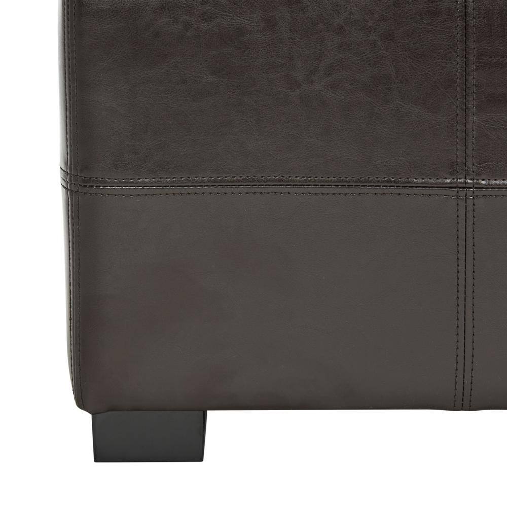 Small Brown Leather Storage Bench with Birch Wood