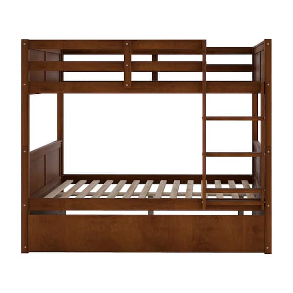 Walnut Full Over Full Bunk Bed with Twin Trundle