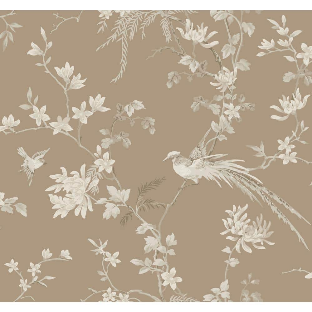 York Wallcoverings Ronald Redding Brown Bird and Blossom Chinoserie ...