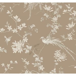 Ronald Redding Brown Bird and Blossom Chinoserie Paper Unpasted Matte Wallpaper (27 in. x 27 ft.)