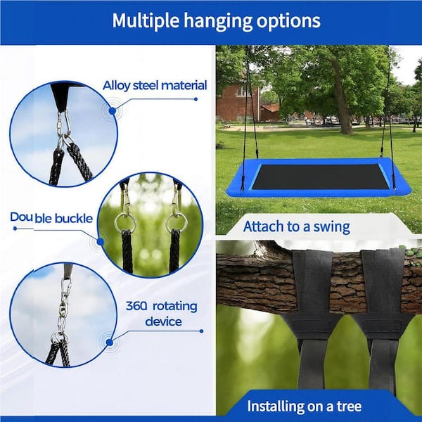 KIWDZFU Blue Rectangle Tree Swing 60in Platform 700lb Capacity