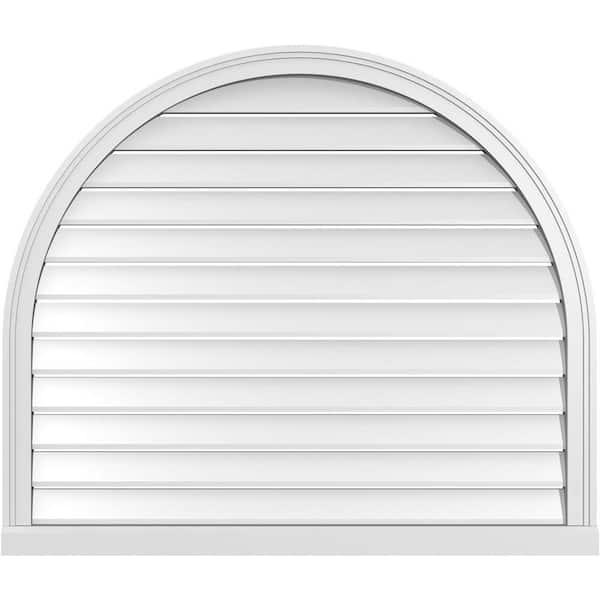 Ekena Millwork 42 in. x 36 in. Round Top White PVC Paintable Gable Louver Vent Functional