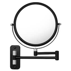 8 in. W x 8 in. H Small Round 10X Magnifying Double Sided Wall Makeup Mirror in Black+Chrome