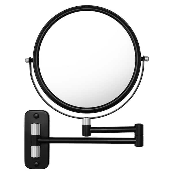Tileon 8 in. W x 8 in. H Small Round 10X Magnifying Double Sided Wall Makeup Mirror in Black+Chrome