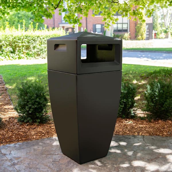 Outdoor Trash Can | PolyTec Square Outdoor Commercial Waste Container | 42 Gallon Capacity | Durable Plastic | Beige | Trash Cans Warehouse