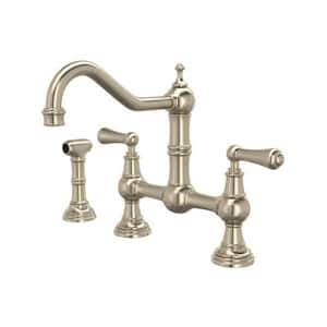 Edwardian Double Handle Bridge Kitchen Faucet in Satin Nickel