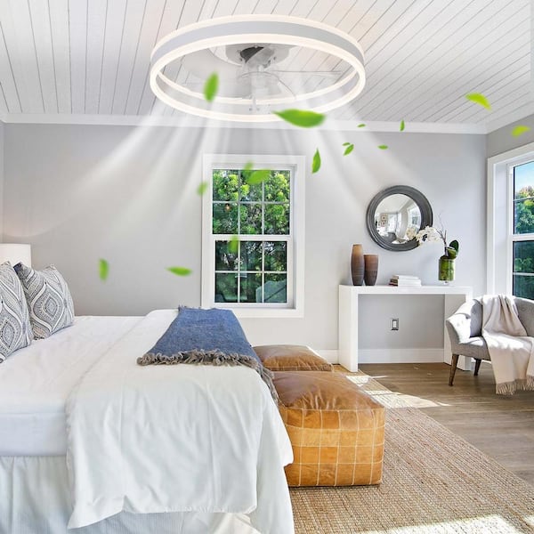 19.7 in. Indoor White Embedded Installation Ceiling Fan with Dimmable LED and Transparent Gray ABS Blades