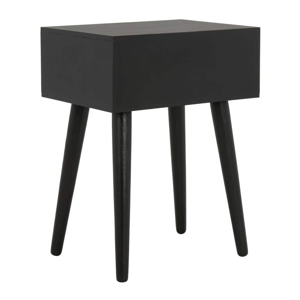 Lyle Transitional Black Pine Wood Rectangular Side Table with Storage