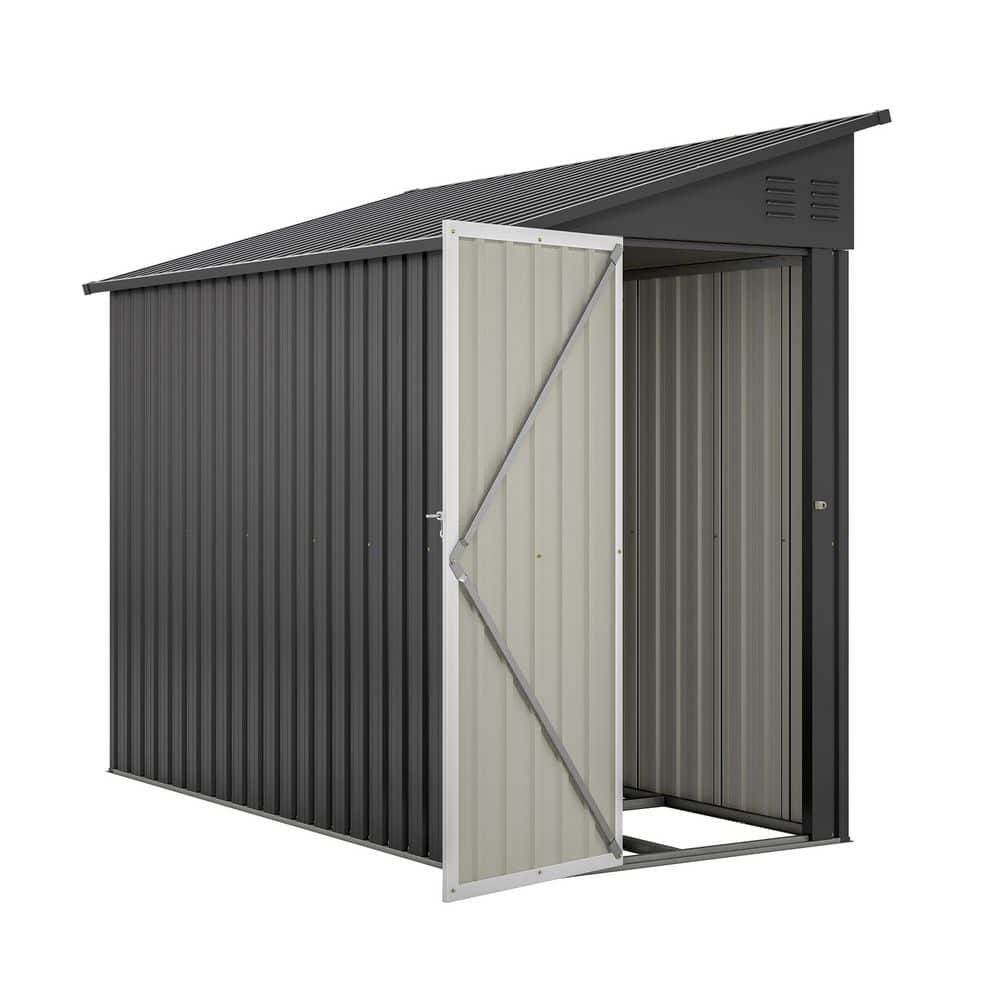 Black 4 ft. W x 8 ft. D Galvanized Steel Outdoor Metal Storage Shed, Lean t