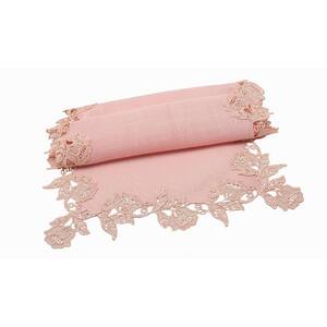 English Rose Lace 16 in. x 72 in. Rose Quartz Trim Table Runner