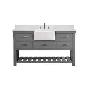 Wesley 60 in. W x 22 in. D Bath Vanity in Gray with Engineered Stone Vanity Top in Ariston White with White Sink