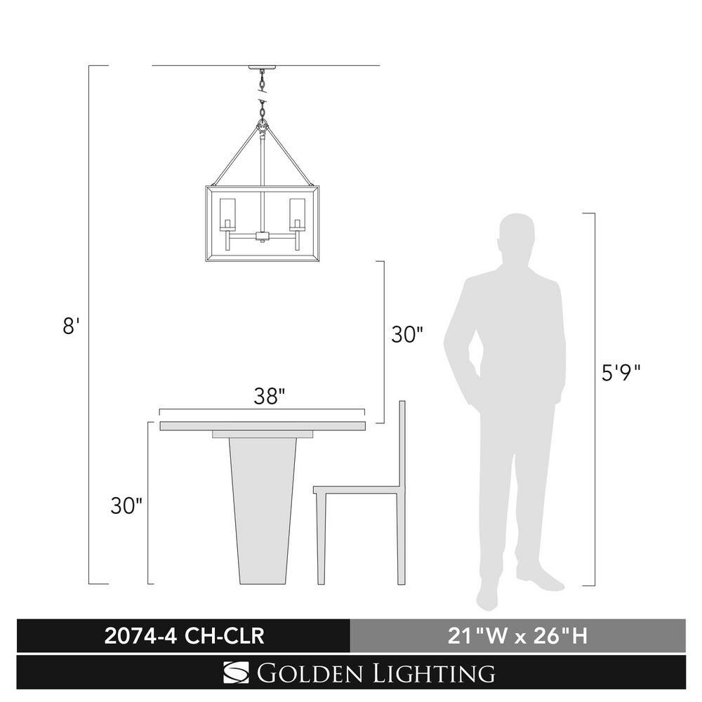 Chrome Cage 4-Light Chandelier with Clear Glass Shades