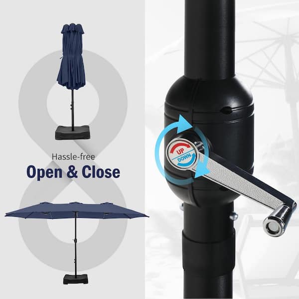 PHI VILLA 15 ft. Market Patio Umbrella 2-Side in Blue With
