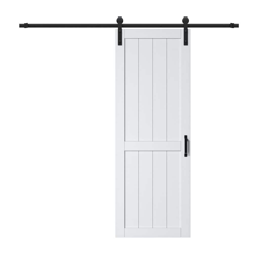 White 30" x 84" Primed MDF Barn Door Kit with Black Hardware