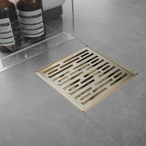 RBROHANT Bathroom 6-Inch Square Shower Drain Removable Cover Grid Grate Brushed Gold RB100G