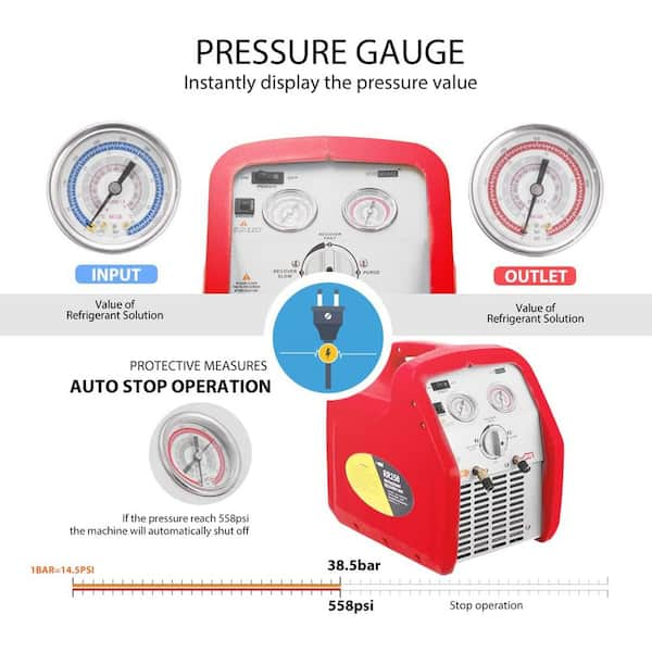 VIVOHOME 110-120V AC 60Hz 3/4HP Single Cylinder Portable Refrigerant  Recovery Machine, Red 