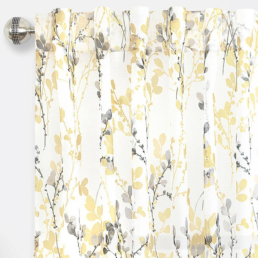 Misty Maize Floral Semi-Sheer 52" x 63" Window Curtain Panel