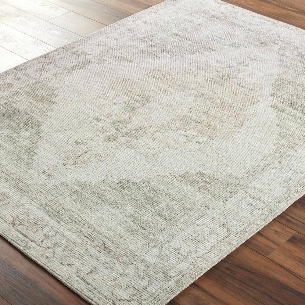 Ivory and Green Hand-knotted Wool and Synthetic Area Rug