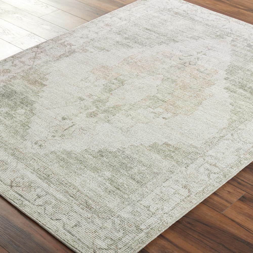 Ivory Wool-Synthetic Blend Handmade-Look Rectangular Rug, 6'7" x 9'