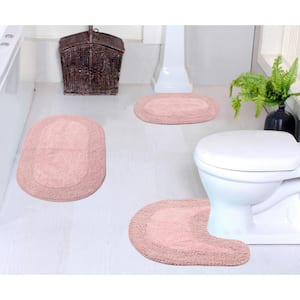Double Ruffle Collection 100% Cotton Bath Rugs Set, 3-Pcs Set with Contour, Pink