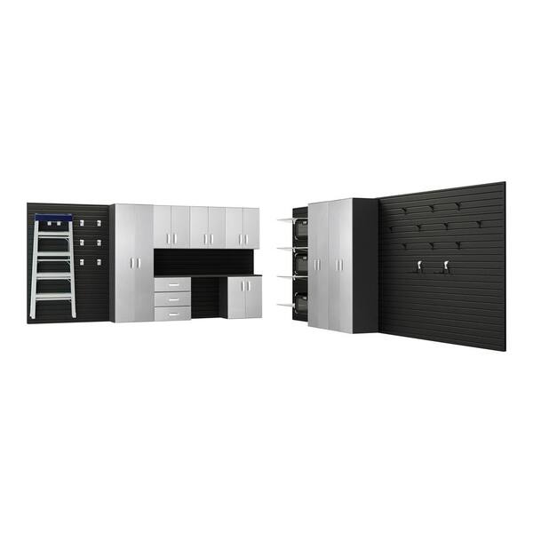 Flow Wall Modular Wall Mounted Garage Cabinet Storage Set with Workstation in Black/Platinum Carbon Fiber (9-Piece)