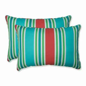 Stripe Green Rectangular Outdoor Lumbar Throw Pillow 2-Pack
